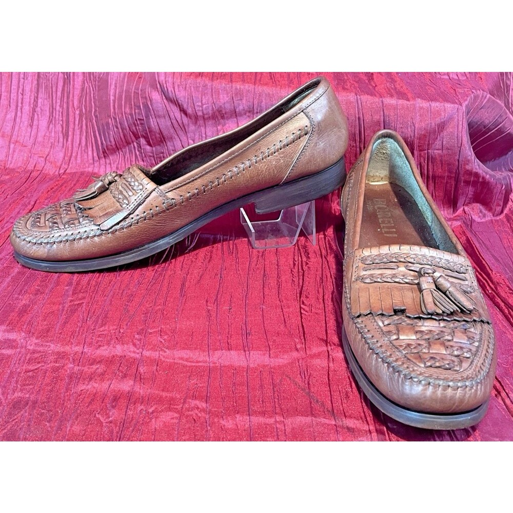 Mens Borelli "Columbia" Tan Leather Tassel Kilt Woven Toe Loafers sz 12M